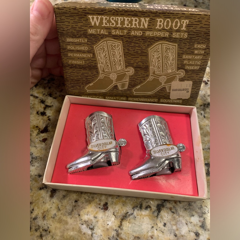 Vintage silver dollar city Western Boot Salt and Pepper Shakers
